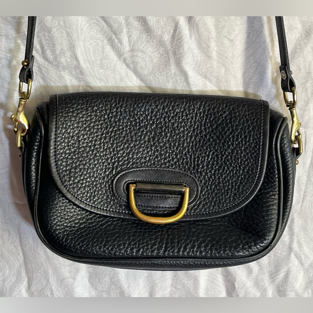 Dooney & Bourke VTG Horseshoe All Weather Black Leather Saddle Purse Crossbody